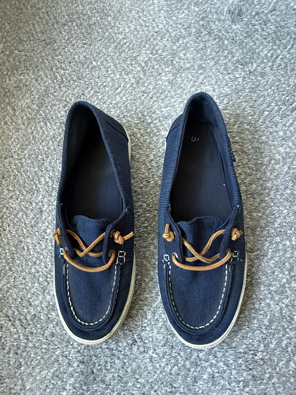 Sperry Navy Slip-On Boat Shoes with Tan Laces